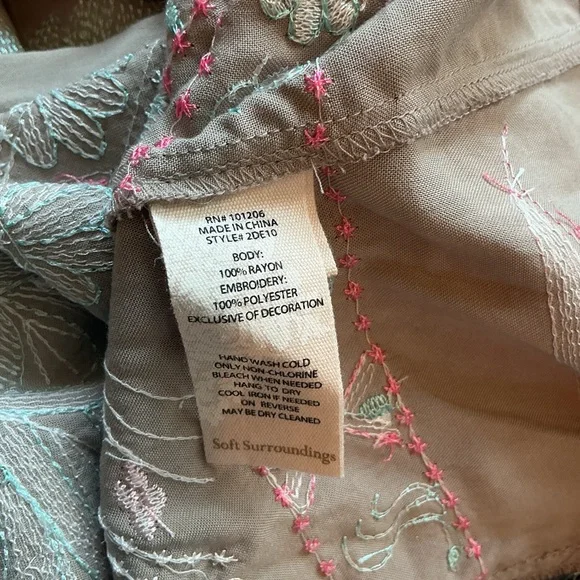 Soft Surroundings Gray Blouse with Pink and Blue Embroidery - Picture 7 of 7